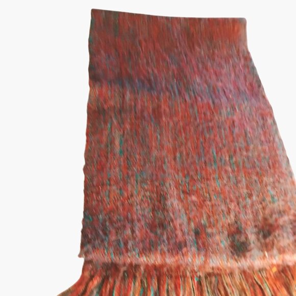 Wool Fringe Scarf Handwoven Multicolor Red green - Picture 3 of 5